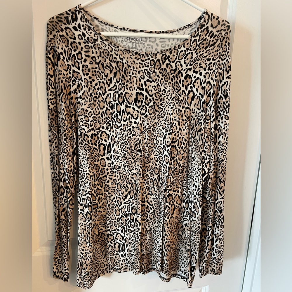 Chico's Animal Print Long Sleeve Top